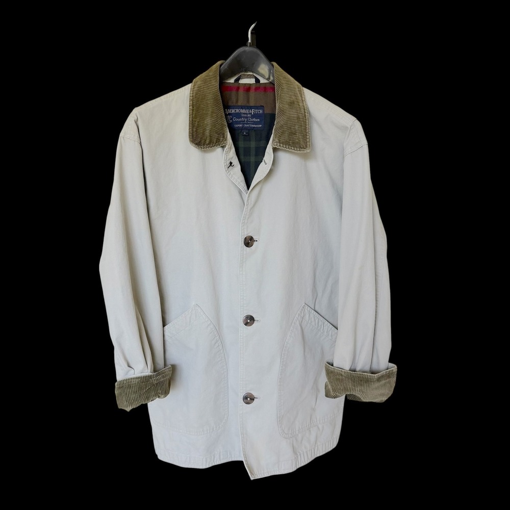 Abercrombie & Fitch Country Clothes Tan‎ Canvas Chore Jacket Corduroy Trim Small